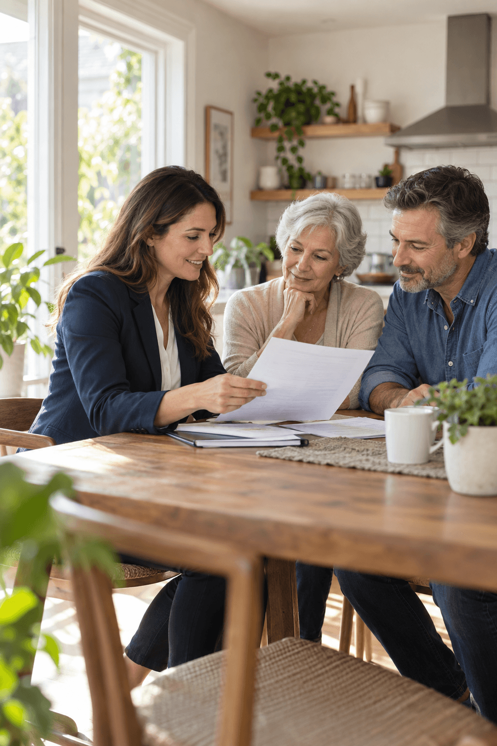 A family reviewing coverage information with an advisor at home